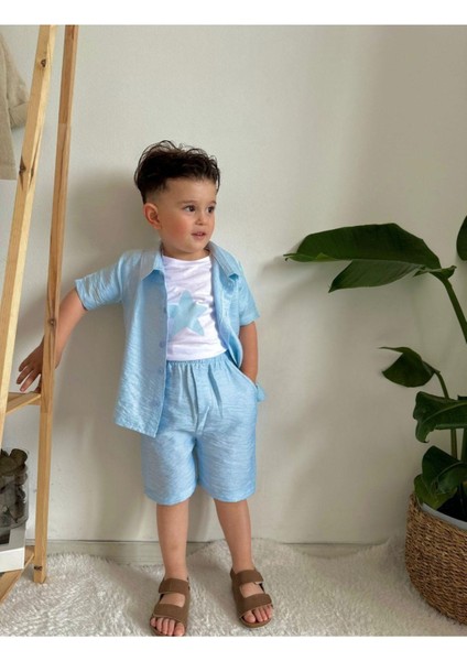 Müslin Şort Gömlek ve Tshirtli Takım