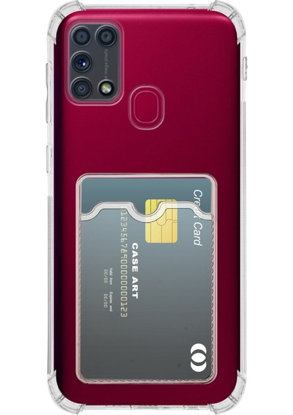 Samsung Galaxy M31 Kapak Kamera Korumalı Kartlıklı Darbe Emici Özellikli Şeffaf Silikon Kılıf