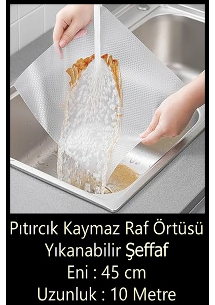 Pıtırcık Kaymaz Raf Örtüsü Şeffaf 45 cm x 10 Metre (Yıkanabilir)
