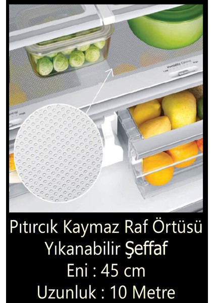 Pıtırcık Kaymaz Raf Örtüsü Şeffaf 45 cm x 10 Metre (Yıkanabilir)