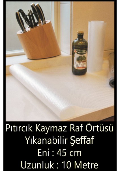 Pıtırcık Kaymaz Raf Örtüsü Şeffaf 45 cm x 10 Metre (Yıkanabilir)