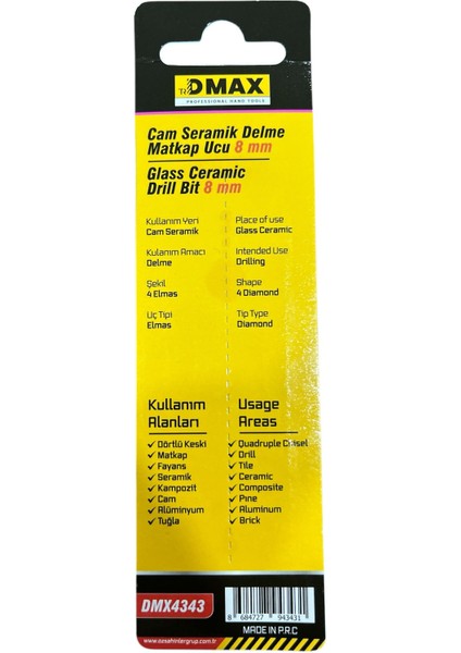 Cam Seramik Delme Matkap Ucu 8 mm