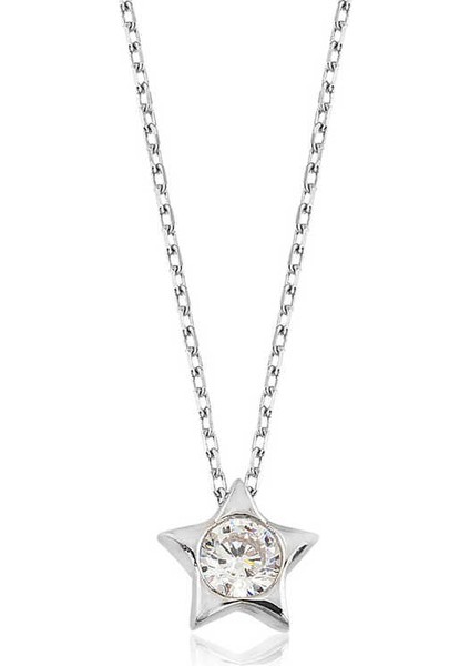 925 Ayar Gümüş Tek Taş Yıldız Kadın Gümüş Kolye
