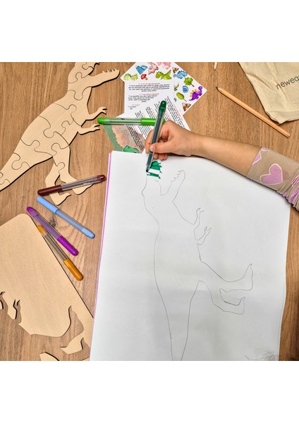 Doğal Ahşap Yapboz, Dinozor Puzzle, 12 Parça, Çizim Şablonu, Sticker Etiket Hediyeli, T-Rex indirimleri
