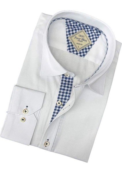 Pamuklu Uzun Kollu Beyaz Erkek Gömlek (Slim Fit Kalıp) fiyatları