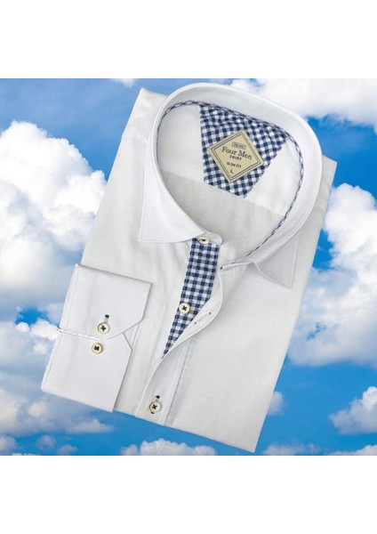 Pamuklu Uzun Kollu Beyaz Erkek Gömlek (Slim Fit Kalıp) modelleri