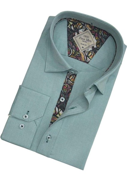 Pamuklu Uzun Kollu Mint Erkek Gömlek (Slim Fit Kalıp) fiyatları