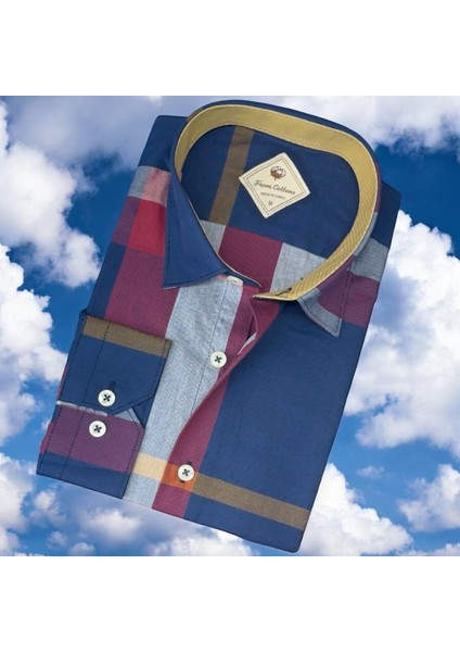 Pamuklu Uzun Kollu Lacivert Erkek Gömlek (Slim Fit Kalıp)