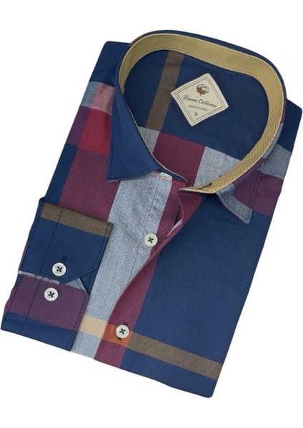 Pamuklu Uzun Kollu Lacivert Erkek Gömlek (Slim Fit Kalıp) fiyatları