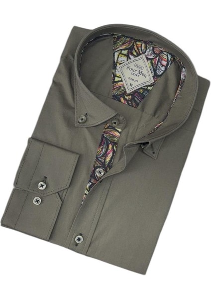 Pamuklu Uzun Kollu Haki Erkek Gömlek (Slim Fit Kalıp) modelleri