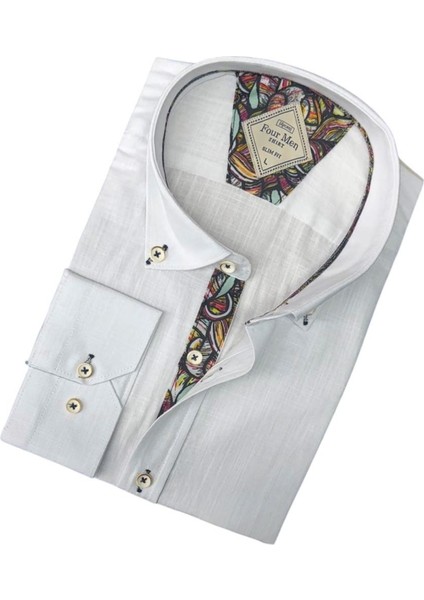 Pamuklu Uzun Kollu Solf Linen Beyaz Erkek Gömlek (Slim Fit Kalıp) fiyatları