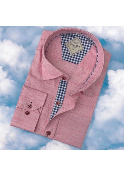 Pamuklu Uzun Kollu Pembe Erkek Gömlek (Slim Fit Kalıp)