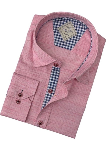 Pamuklu Uzun Kollu Pembe Erkek Gömlek (Slim Fit Kalıp)