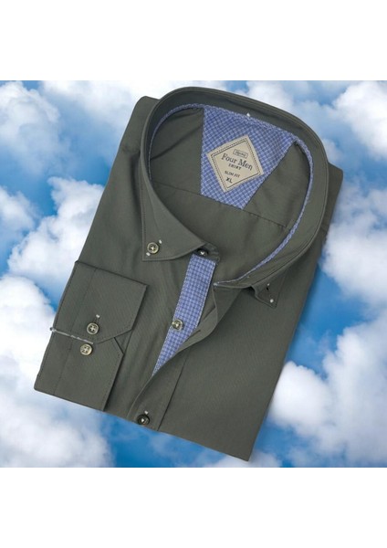 Pamuklu Uzun Kollu Antrasit Erkek Gömlek (Slim Fit Kalıp)