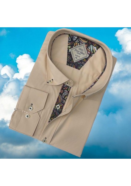Pamuklu Uzun Kollu Capuccino Erkek Gömlek (Slim Fit Kalıp)