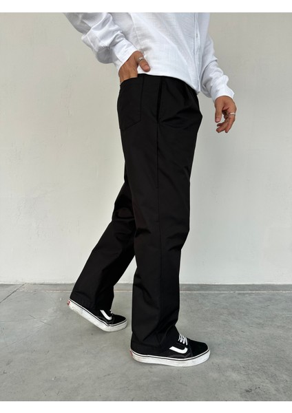 Baggy Kalıp Siyah Kumaş Pantolon