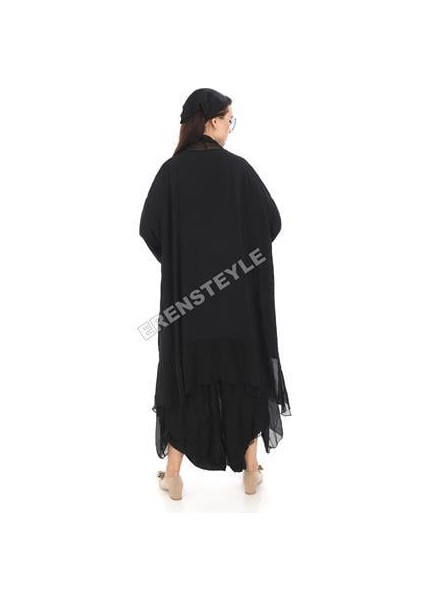 Italyan Büyük Beden Ipek Detaylı Oversize Kaftan & Bluz