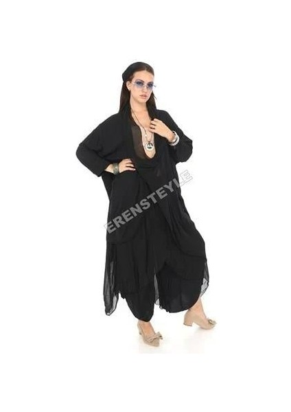 Italyan Büyük Beden Ipek Detaylı Oversize Kaftan & Bluz