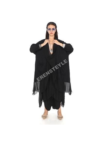 Italyan Büyük Beden Ipek Detaylı Oversize Kaftan & Bluz