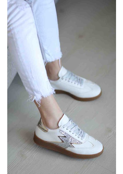 Laura Beyaz Cilt Sim Taş Detaylı Kadın Sneaker Ayakkabı fiyatları