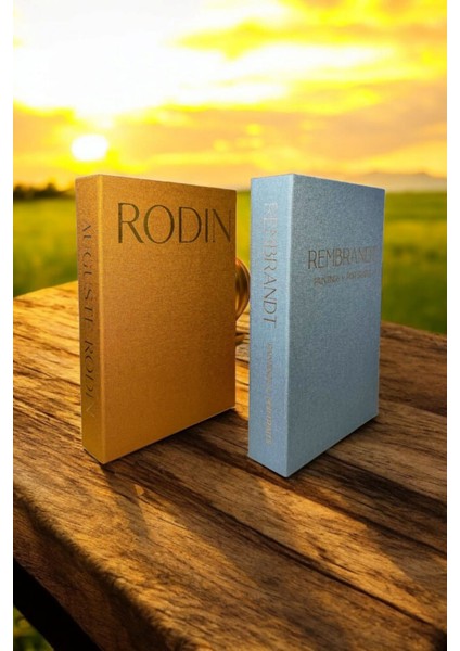 2li Dekoratif Italyan Kumaş Kaplı Kitap Kutu Seti Rodin & Rembrandt Kutu Seti