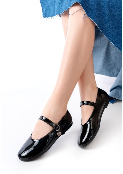 İNF-324 Siyah Rugan Baretli Tokalı Günlük Kadın Babet fiyatları