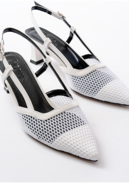 K-607 Beyaz Günlük Fileli Arkası Açık 7 cm Topuklu Bayan Ayakkabı fırsatları