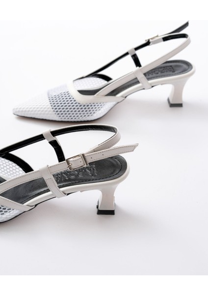 K-607 Beyaz Günlük Fileli Arkası Açık 7 cm Topuklu Bayan Ayakkabı indirimleri