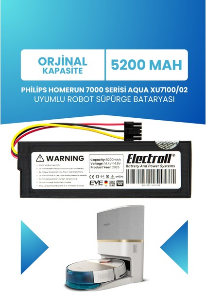 Philips Homerun 7000 Serisi Aqua XU7100/02 Batarya (Orjinal Kapasite) 5200MAH Robot Süpürge Pili