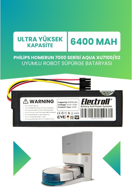 Philips Homerun 7000 Serisi Aqua XU7100/02 Batarya (Ultra Yüksek Kapasite) 6400MAH Robot Süpürge Pili
