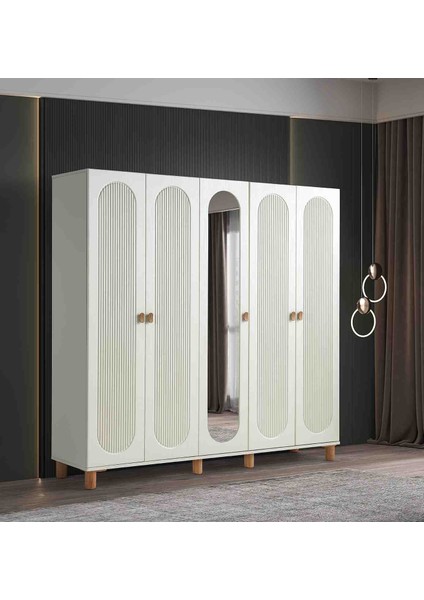 peri %100 mdf Membran 5 Kapaklı Dolap gardırop