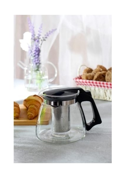 Home Isıya Dayanıklı Borosilikat Cam Demlik, Kendinden Süzgeçli, Şık Tasarım (900 Ml)