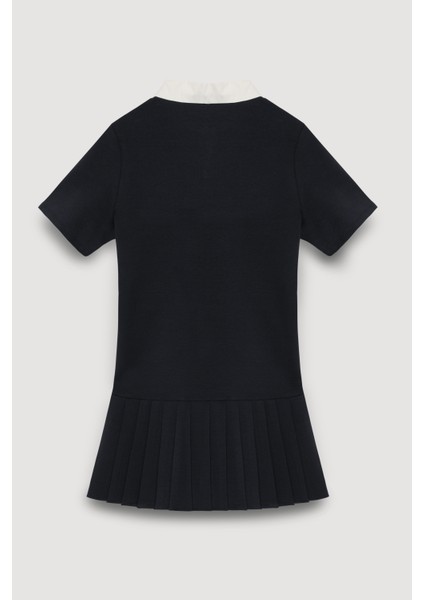 Polo Yaka Pileli Mini Elbise Lacivert modelleri