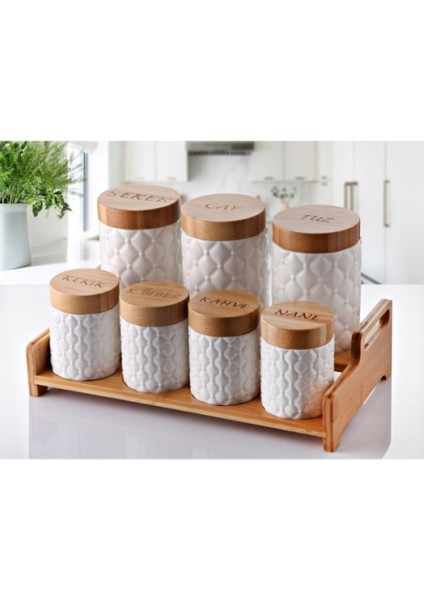 7 Li Bambu Kapak Standlı Baharat Seti Model 2
