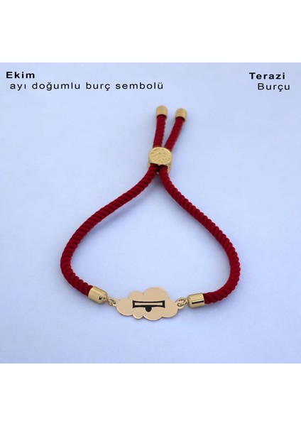 Bulut Figürlü ve Örgü İpli Kadınlar İçin 14 Ayar Altın Plakalı Doğum Ay BILEKLIĞI-364 Doğum Ay - Kırmızı