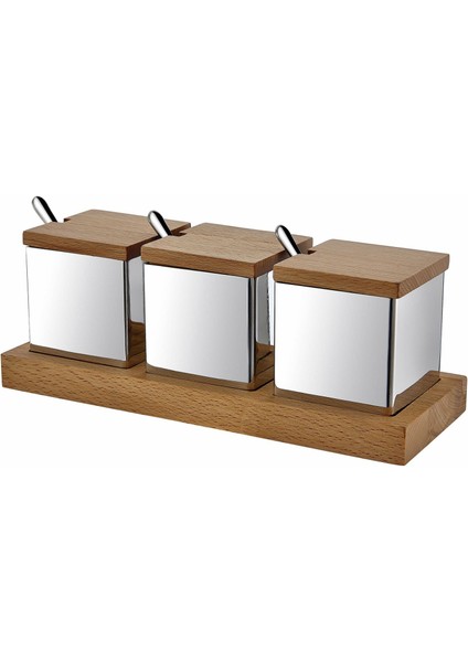 Ahşap Standlı Kare Üçlü Baharatlık Takımı