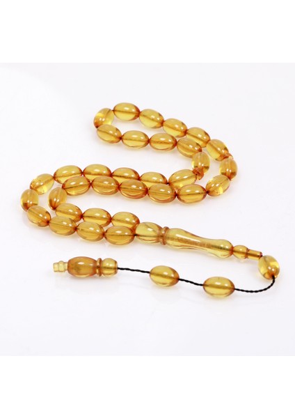 Sarı Renk Sıkma Kehribar Tesbih 7*11 mm