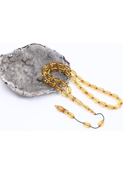 Sarı Renk Sıkma Kehribar Tesbih 7*11 mm fiyatları