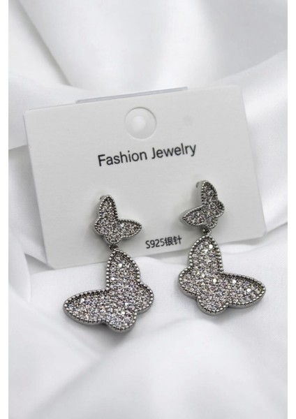 Sallantılı Full Zirkon Taşlı Kelebek Model Çivi Kadın Küpe fiyatları