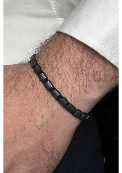 Özel Tasarım Halatlı Kare Hematit Taşlı Asansör Ipli Ayarlanabilir Doğal Taş Erkek Bileklik modelleri