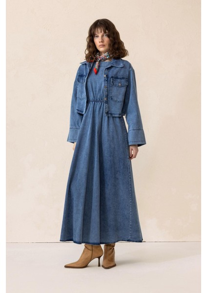 Ceket Elbise Denim Ikili Takım Mavi 9303-TK