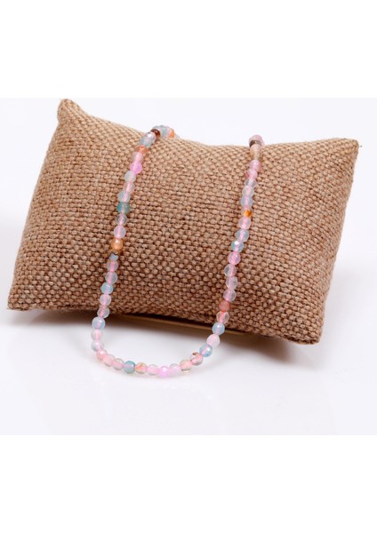 Mavi Pembe Akik Taşı Dizi Kolye - Çelik Aparatlı - 4 mm Faset Kesim modelleri