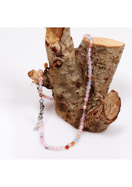 Mavi Pembe Akik Taşı Dizi Kolye - Çelik Aparatlı - 4 mm Faset Kesim fırsatları