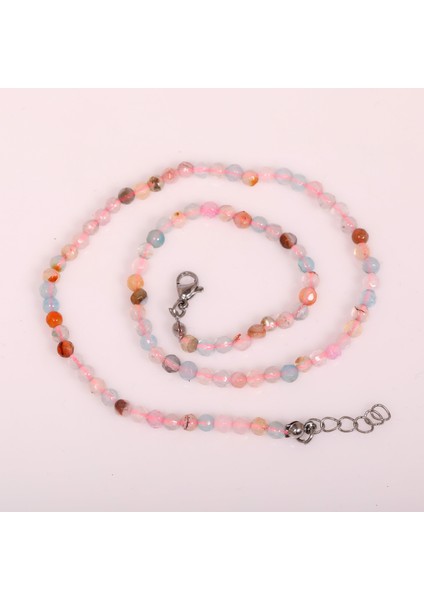 Mavi Pembe Akik Taşı Dizi Kolye - Çelik Aparatlı - 4 mm Faset Kesim indirimleri