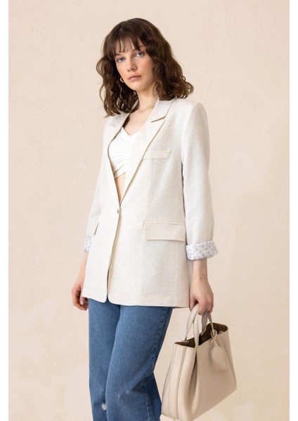 Yarım Astarlı Naturel Keten Ceket Krem 8259 modelleri