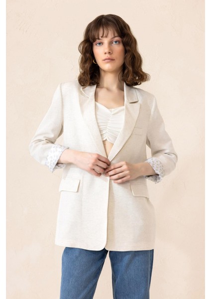 Yarım Astarlı Naturel Keten Ceket Krem 8259 fırsatları