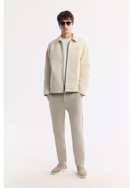 Erkek Bej Klasik Yaka Fermuarlı Süet Dokulu Mevsimlik Comfort Fit Mont A51Y6005 modelleri