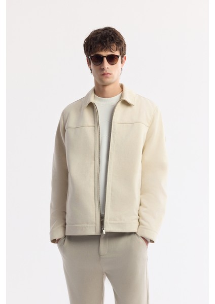 Erkek Bej Klasik Yaka Fermuarlı Süet Dokulu Mevsimlik Comfort Fit Mont A51Y6005 indirimleri