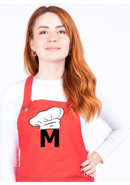Harf ve Aşçı Şapka Baskılı Şef Mutfak Kafe Önlüğü-Unisex