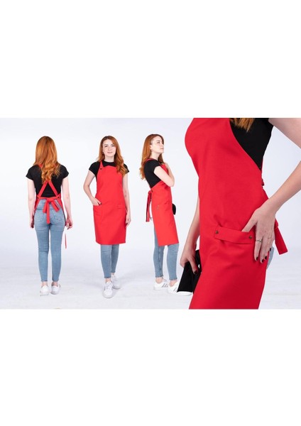 Kırmızı Kişiye Özel Su Itici Atölye Seramik Resim Barista Garson Güzellik Salonu Chef Mutfak Önlüğü